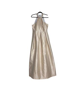 Lula Kate Abby Floor-Length Silk Halter Top Sleeveless Dress 12  Gold/Champagne